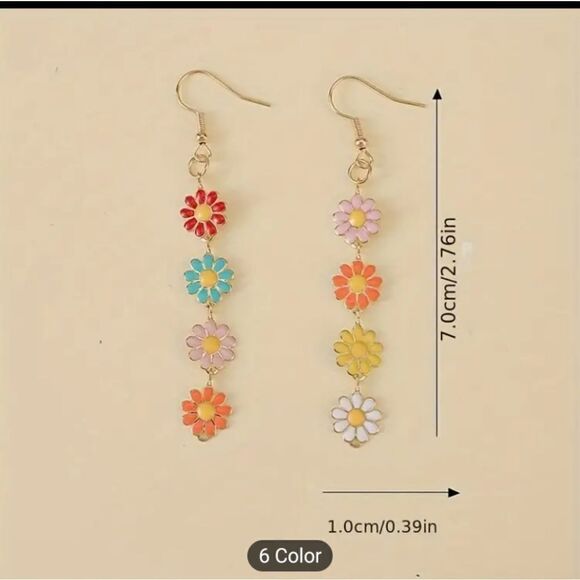 Earrings flower daisy dangle new e40 - Picture 2 of 2